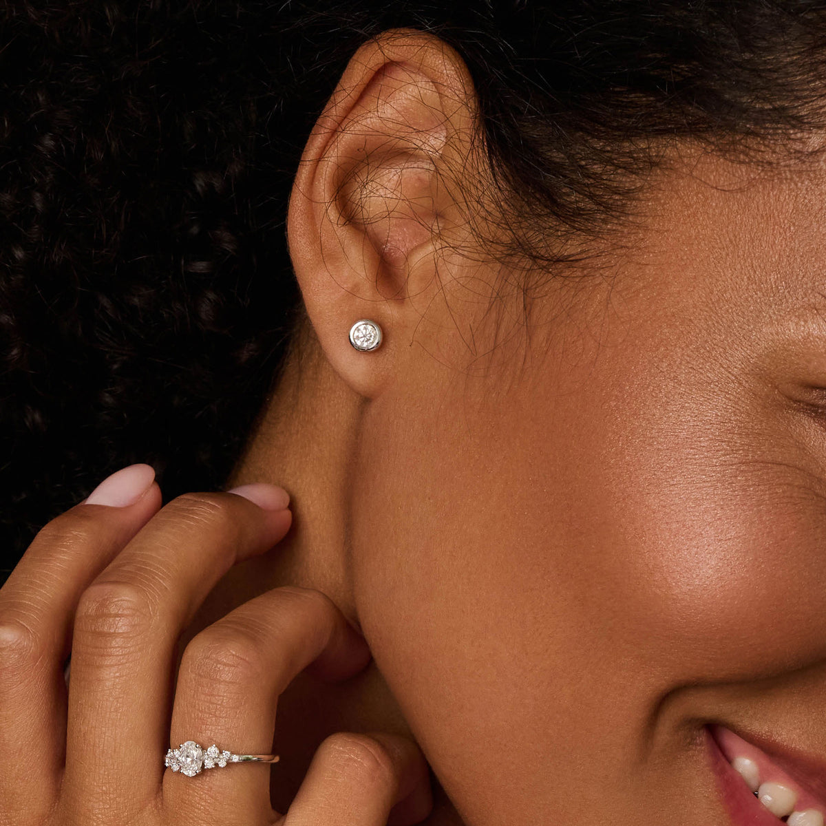 Bezel round diamond stud earrings Beldiamond