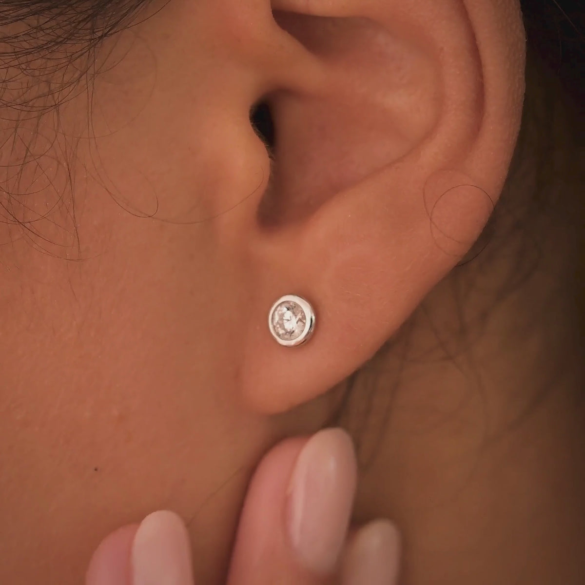 Bezel round diamond stud earrings Beldiamond