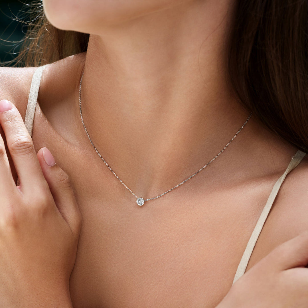 Pendentif Femme Diamant Cz Rond 7 Mm – Plaqué Or 18K 5 Microns, Neuf Avec étiquettes, Fabriqué En France