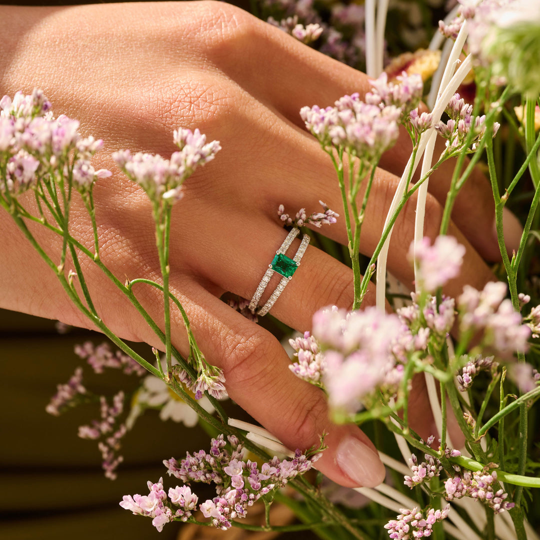 Bague Alliance Vintage En Cristaux Vert émeraude - Taille 53, Bijou Rétro Sans Marque