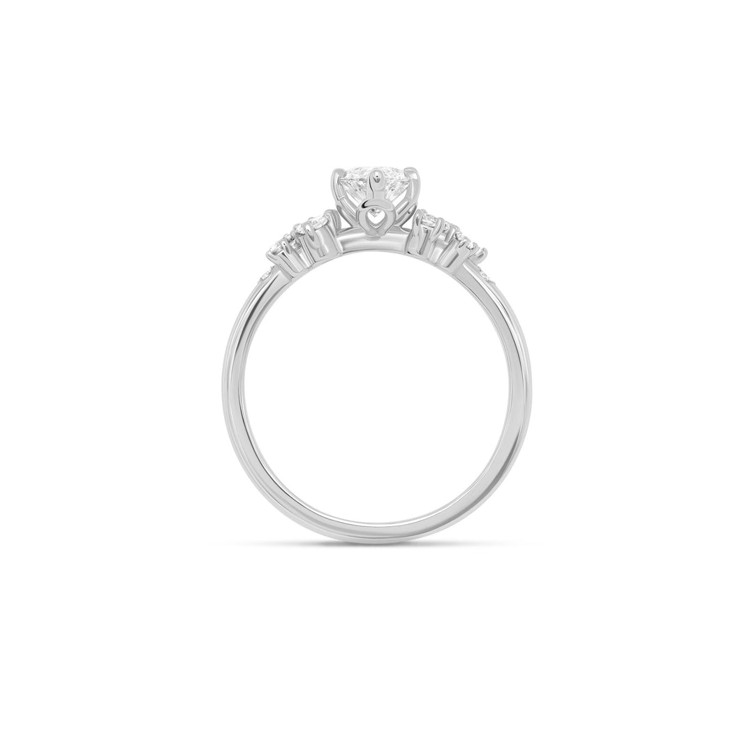 Bague De Fiançailles Diamant Marquise Simulé 2,75 Ct - Or Blanc 14 Carats - Taille Ajustable