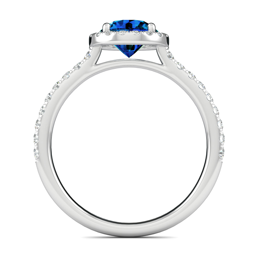Bague D'éternité Saphir Bleu Ronde - Argent 925 Plaqué Rhodium - Taille 7 - Neuf