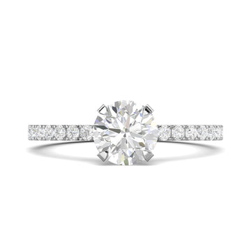 Round brilliant cut diamond engagement ring with pavé band