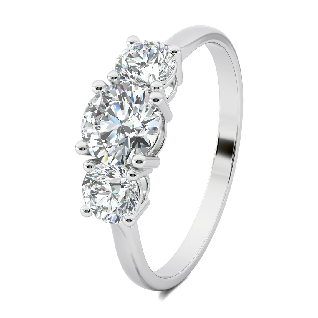Bague De Fiançailles Trois Diamants En Or Blanc 14 Carats - Diamants Simulés 2,80 Ct, Taille Réglable, Neuf Sans Emballage